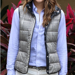 Banana Republic Down‎ Quilted Puffer Vest Plaid White Black Sleeveless Casual